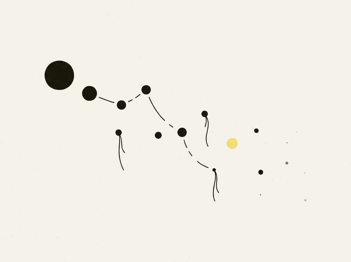 Illustration: connected dots drifting apart and fading, most of the lines between them broken